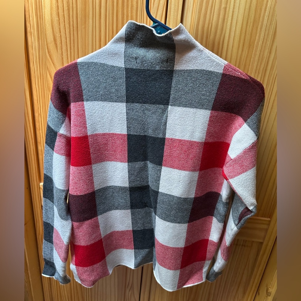 Tahari Plaid Turtleneck Sweater - Red, Black, Gray, White - Picture 2 of 3